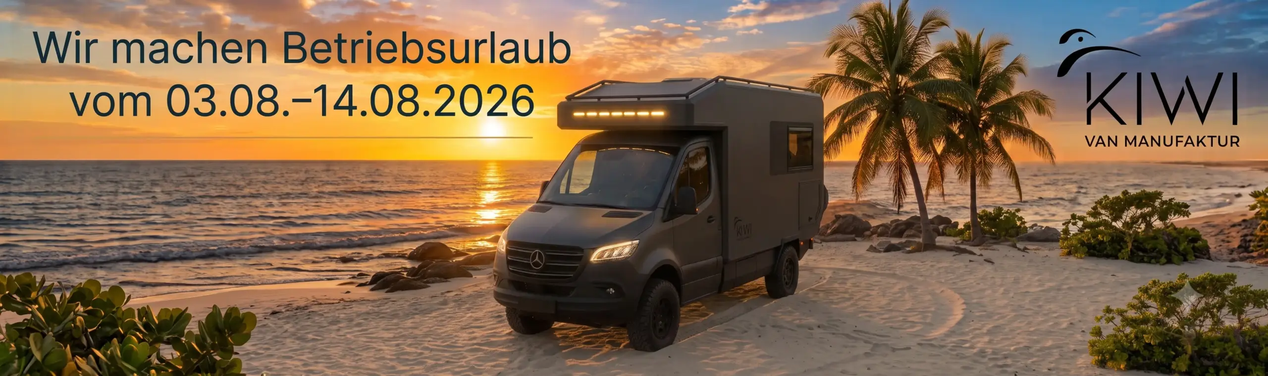 Wir machen Betriebsurlaub vom 03.08.–14.08.2026 – KIWI Van Manufaktur